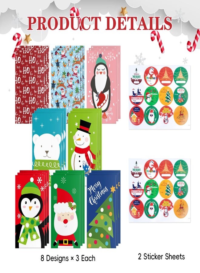 Jaywayang 24Pack Christmas Treat Bags, Small Xmas Gift Bags with Stickers, Goodie Mini for Holiday Gifts Wrapping Party Favor. - Image 3